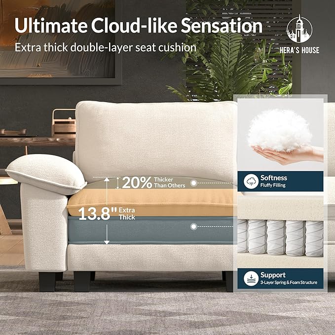 HERA'S HOUSE 158 Modular Sectional Sofa Oversized L Shaped Couches for Living Room Comfy Cloud Couch with Ottoman 5-Seater Deep Seat Sofa with Throw Pillow Chenille Beige