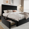 Allewie Modern Full Size Platform Bed Frame with 4 Storage Drawers and Velvet Upholstered Headboard Wooden Slats Support Upholstered Mattress Foundation/No Box Spring Needed/Easy Assembly Black