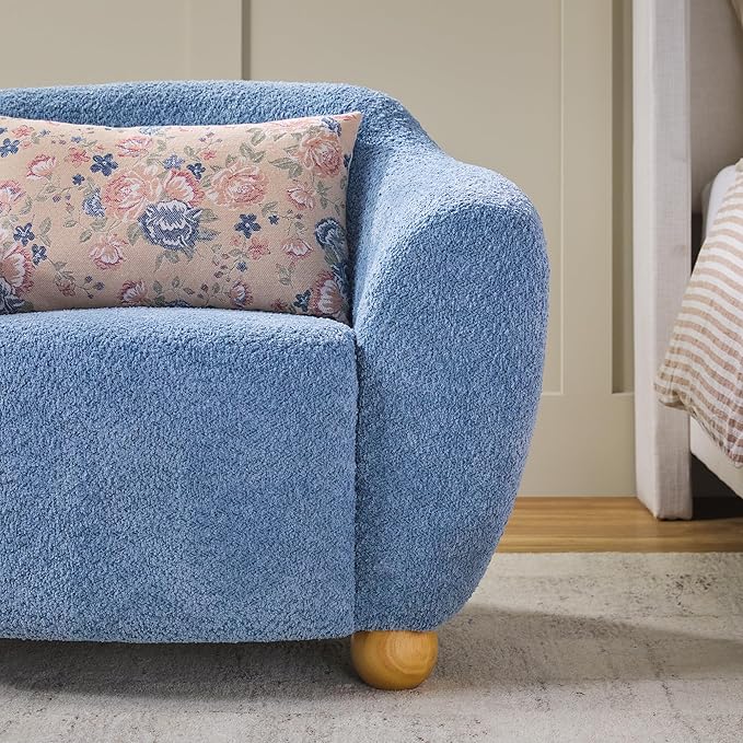 Walker Edison Linley Contemporary Boucle Accent Chair with Wood Legs Soft Blue