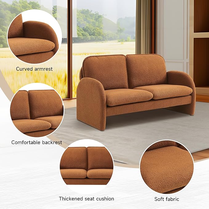 59.05 X 30.7'' Loveseat Sofa Sherpa Lamb Fabric Love Seat Couch Comfy 2 Seater Sofa Upholstered Modern Leisure Loveseat Couches for Bedroom Office Living Room and Apartment