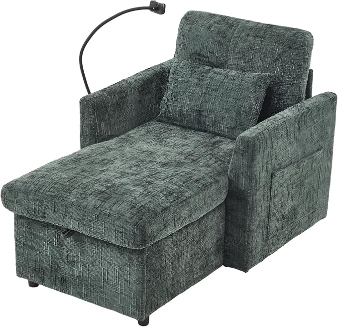 Oversized Multifunctional Recliner Chair with Phone Holder Chenille Ergonomic Lazy Boy Recliner Chair with Storage Backrest Swivel Rocking Chair for Living Room (Emerald)