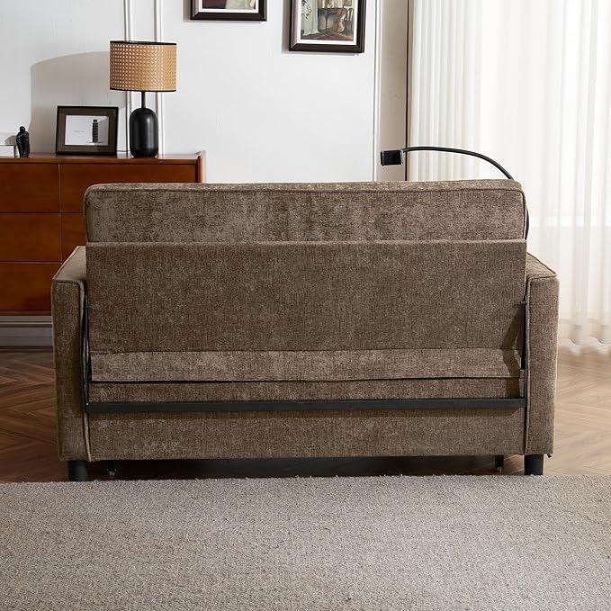 Zateety 3-in-1 Loveseat Sofa Bed Adjustable Backrest 56.9 Pull Out Sofa Bed Soft Chenille Sofa Couch with Large Pockets and Lumbar Pillows Sleeper Couch for Small Space