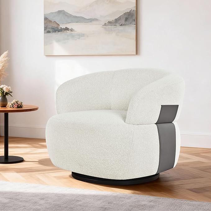 Swivel Accent Chair Modern Living Room Chairs Comfy Barrel Armchair Cozy Side Single Sofa Chair for Bedroom Reading Room Waiting Room Club Fully Assembled (Set of 1 New Beige)