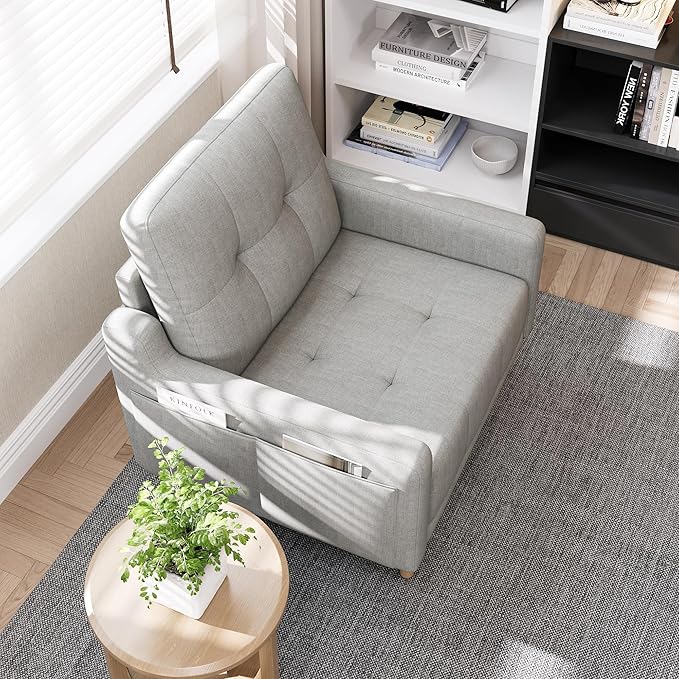 EJUNQ Mid Century Accent Chair Upholstered ArmchairComfy Reading Chair with Wood LegsModern Single Sofa Chair for Living Room Bedroom Small Spaces (1 Grey)