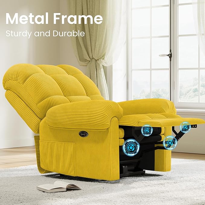 Power Recliner Chair Reclining Chair Comfy Corduroy Small Recliners for Small Spaces Adjustable Electric Recliner Chairs for Adults Electric Recliners with USB Port &amp Side Pockets Apricot
