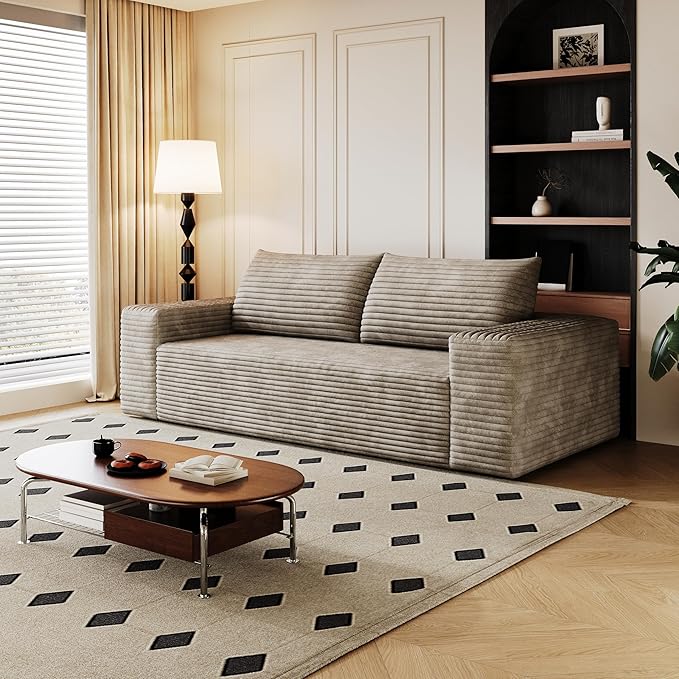 KEIKI 63 Corduroy Loveseat Sofa Deep Seat 2-Seater Couch with Adjustable Arms Comfy Cushions Modern Upholstered Love Seat for Small Spaces No Assembly Required Camel