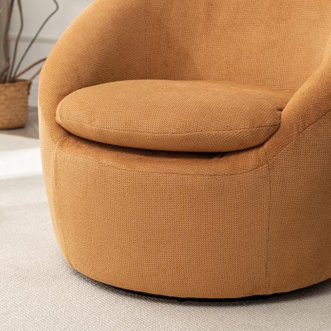 360°Swive Decorative ChairModern Comfortable Barrel Chair Reading Chairs for Living RoomBedroomDressing RoomYellow Linen