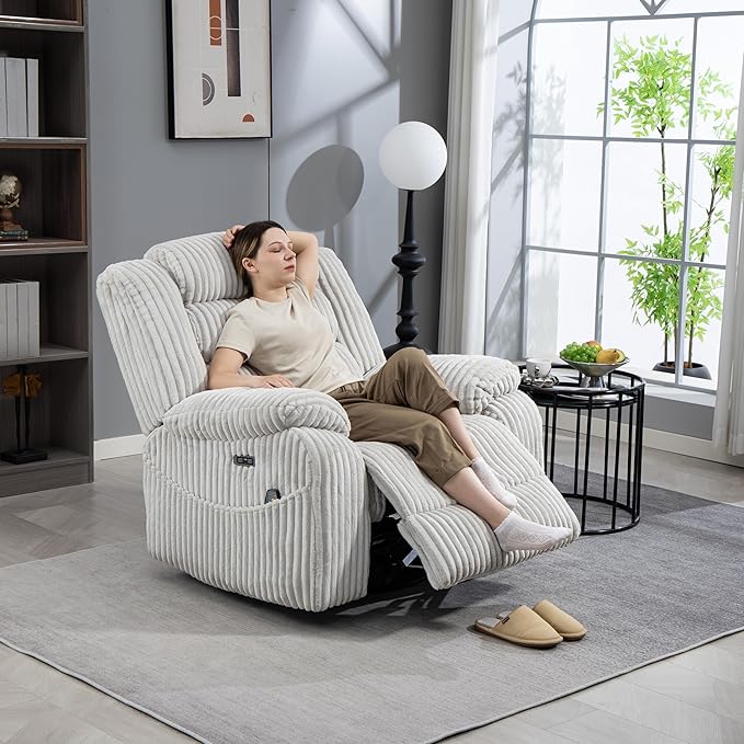 ERYE 41.8 Oversized Swivel Glider Rocker Chair Power Reclining Chair W/Vibration HeatUSB-C PortsModern Corduroy Upholstered Power Recliner Nursery Armchair Living Room