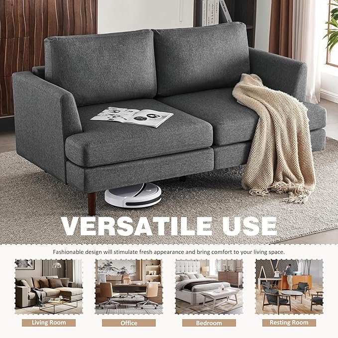 Furnimart 66 Wide Loveseat Sofa Extra Spacious Seating Deep Cloud Couch with Removable Cushions Mid-Century Modern 2-Seater for Living Room &amp Small Spaces