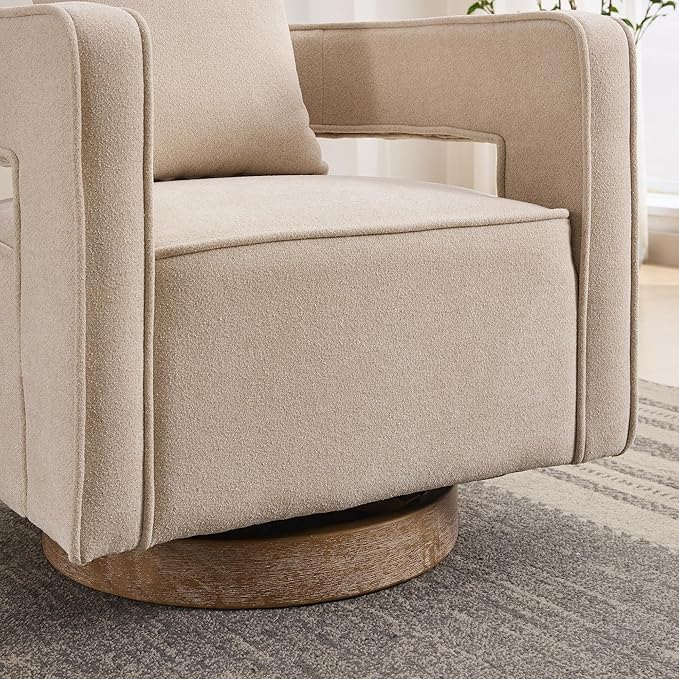 KEIKI Swivel Accent Chair Comfy Sofa with Open Back Club Chair Leisure Arm Chair for Lounge for Nursery Bedroom Living Room Hotel Office Beige