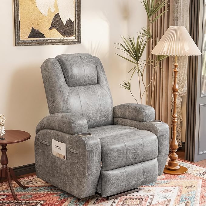 Flamaker Power Lift Recliner Chair Electric Lift Recliner for Elderly Power Lift Recliner Chair with Cup Holders Side Pockets for Living Room (Leathaire Light Gray)
