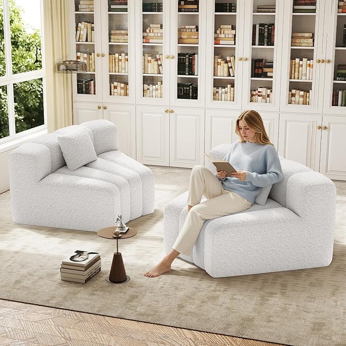 2PCS 1/8 Round Modular Sectional Sofa 2 Seater Modern Curved Cloud Couch Modules Convertible Boneless Couches for Living Room No Assembly Required White