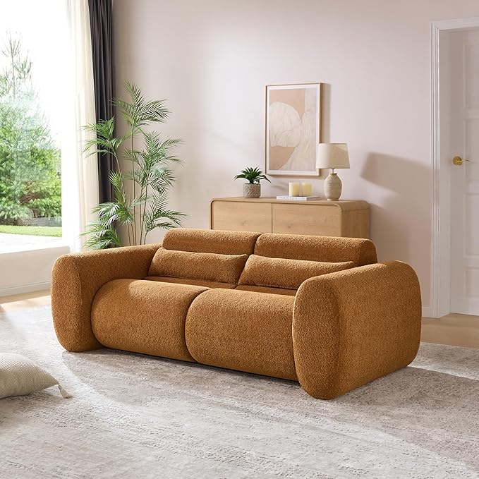Christopher Knight Home Orri 79 Cozy Boucle Upholstered Cloud Couch 3-Seater Modern Sofa Home Sofa Living Room with Round Arm Sturdy Wooden Frame Lounge Chair Indoor Easy to Assembly Camel