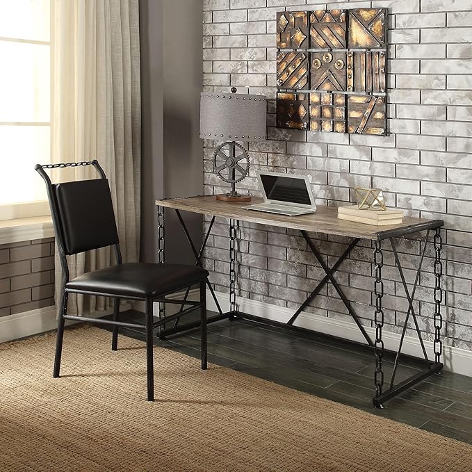 Penau Rustic Oak and Antique Black Rectangular Writing Desk Industrial Metal Frame Easy Assembly for Home Office 48.5Inch x 24.5Inch x 28.5Inch