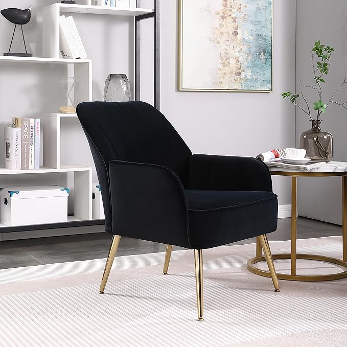 Modern Mid Century Chair Velvet Sherpa Armchair for Living Room Bedroom Office Easy Assemble(Navy)
