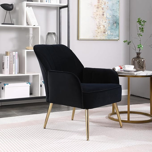 Modern Mid Century Chair Velvet Sherpa Armchair for Living Room Bedroom Office Easy Assemble(Navy)