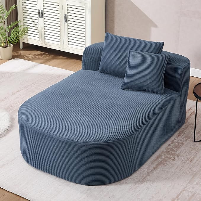 Boneless CouchComfy Fluffy Sofa BedUpholstered Sleeper Sofa with Throw Pillows and ArmrestsCorduroy Plush Cloud Lounge Chair (Blue 67 Chaise Lounge Chair)