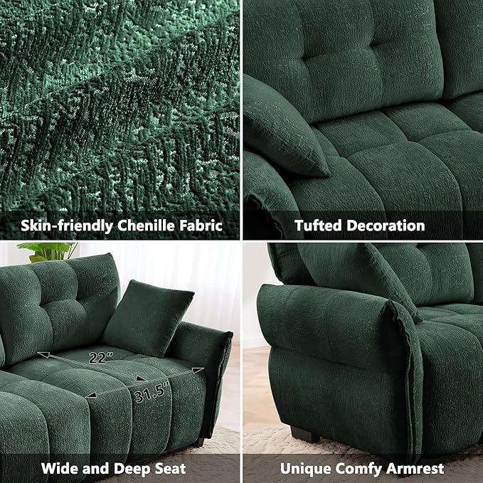 Aoowow Chenille Ottoman Upholstered Couches Ottoman for Modular Sectional Sofa for Living RoomGreen