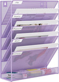 EasyPAG 5 Tier Wall File Holder Mesh Hanging Folder Organizer with Classify Label Versatile Desk File Holder Vertical Wall Mounted Mail Organizer for Office Home Cubicle Purple