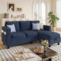 JAMFLY Convertible L-Shaped Sectional Sofa with Reversible Storage Ottoman 3-Seat Couch with Side Pockets Modern Compact Furniture for Small Apartments Studios &amp Lofts Blue