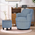 LOULENS Swivel Accent Chair and Ottoman Set Linen Fabric Upholstered Modern Barrel Chair with Ottoman Comfy Single Sofa Armchair with Footrest for Living Room Bedroom Reading Blue