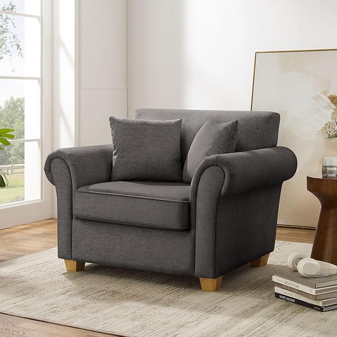 VANOMi 40 W Oversized Accent Chair Oversized Reading Chair for Living Room Comfy Reading Nook Chairs for Bedroom Upholstered Large Chair Armchair Single Sofa for Small Space (Dark Gray)