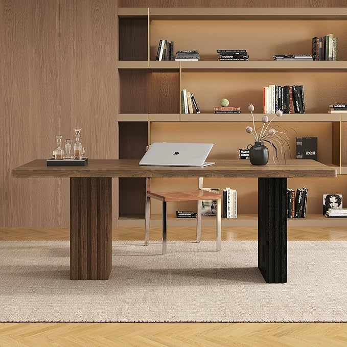 66.9 Modern Executive Office Desk Rectangular Workstation with Heavy-Duty Double Pedestal Wood Grain Finish for Office Home Office Study