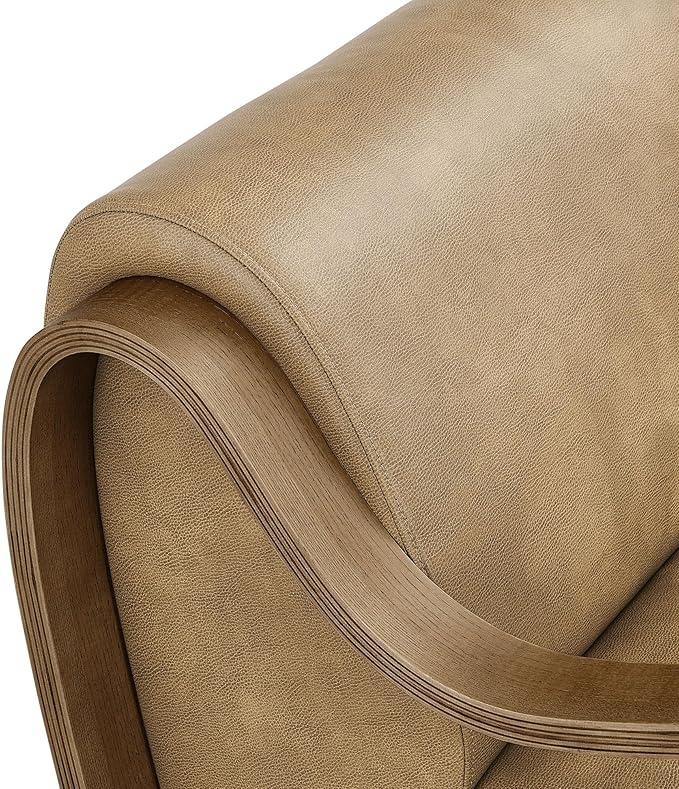 Modway Atrium Vegan Leather Upholstered Lounge Chair in Toast with Sculptural Bentwood Arms – Mid-Century Modern Accent Armchair for Living Room or Bedroom