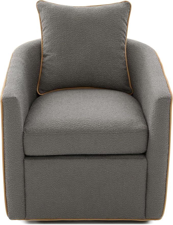 Christopher Knight Home Arlo 360° Swivel Accent Chair for Living Room Bouclé Upholstered Rotating Lounge Chair Indoor Barrel Swivel Chair with Iron Frame Curved Armrest and Padded Seat Light Grey