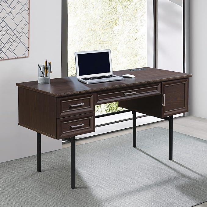 OSP Home Furnishings Jefferson Executive Office Desk with Power Hub and Lockdowel Fastening System Espresso
