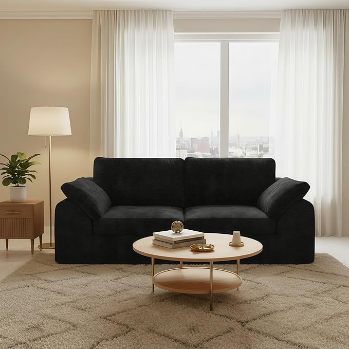 78.8 Cloud Sectional Couch Comfy 2 Seater Boneless Couch No Assembly Required Couches for Living Room Deep Seat Modular Sectional Sofa (Plush Black)