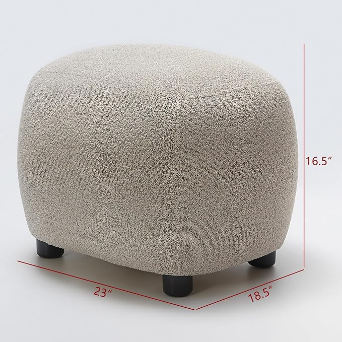 KINWELL Round Boucle Upholstered Ottoman Chair Footstool with Soft Padded Seat Fully Assembled Modern Sofa Couch Footrest Extra Seating for Bedroom Entryway Taupe(18.5 D x 23 W x 16.5 H)