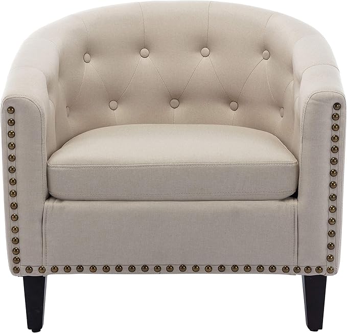 Linen Fabric Tufted Barrel ChairTub Chair for Living Room Bedroom Club Chairs