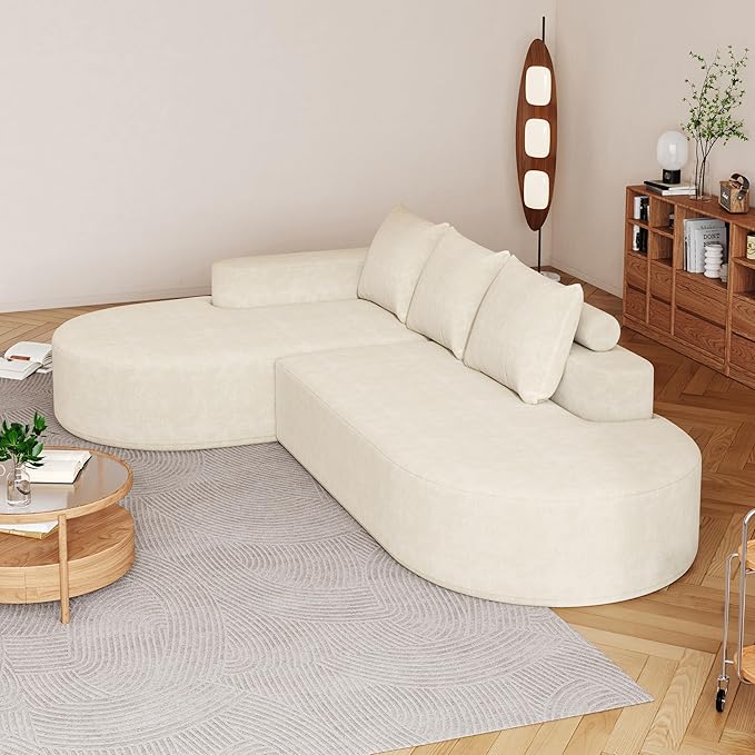 KEIKI 108.5 L Shaped Corner Couch with Chaise Curved Sectional Sofa Upholstered Chenille Sectional Couch for Living Room Bedroom Beige