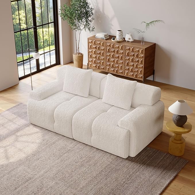 73 Modern Modular Sectional Sofa 2 Seater Convertible Chenille Cloud Couch Sofa Set Boneless Couches for Living Room with Ottoman No Assembly Required White