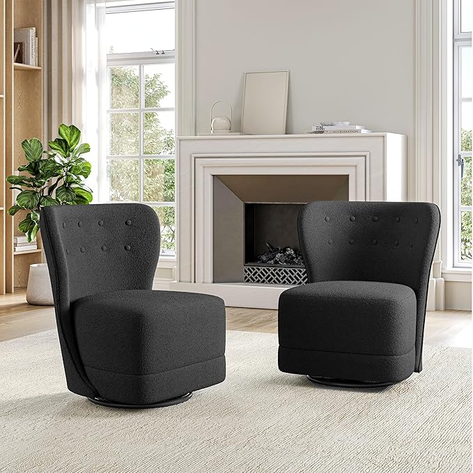 BELLEZE Swivel Accent Chair Modern Upholstered 360° Swivel Barrel Chairs Comfy Small Club Chairs for Nursery Hotel Bedroom Office Lounge - Cortona (Dark Grey)