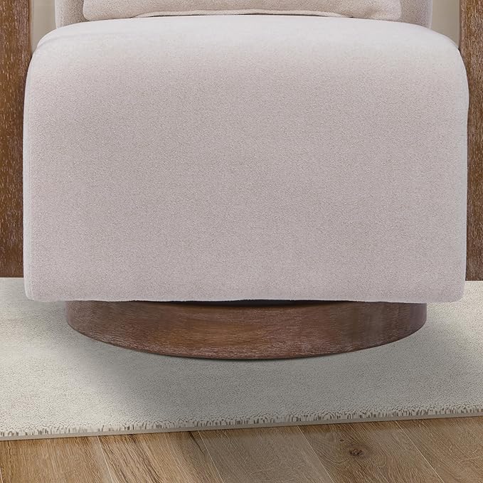 30.5 W Swivel Modern Fabric Upholstered Accent Chair with Solid Wood Armrests Comfy Lounge Reading Chair Side Armchair for Hotel Bedroom Living Room Office Nursery Room (Beige Linen)