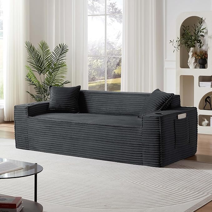 78'' Chenille Modular Loveseat White Boneless Loveseat with 2 Pillows Cloud Couch Love Seats for 2-Seater Upholstered Sectional Sofa for Living Room No Assembly Freely Combinable (80'' Gray)