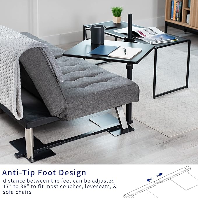 VIVO 20 inch Over Couch Swivel Table Laptop Desk for Remote Work Portable Recliner Workstation with Height Adjustable Swing Arm Black DESK-ST01C
