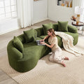 Modern Curved Boneless Sofa 110 Compression Modular Chenille High-Density Sponge Sectional Couch with 4 Seats No Assembly Required Lounge Sleeper Sofa for Living Room Apartment (Green)