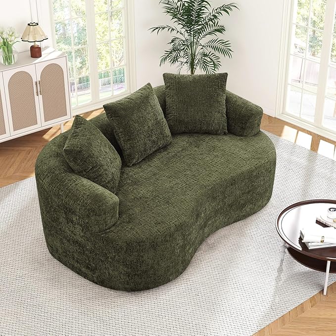60 Curved Sectional Sofa for Small Spaces - Plush Chenille Modern Cloud Loveseat with Pocket Springs &amp Memory Foam Boneless Floor Couch for Living Room 27.6 Extra Deep Seat No Assembly (Green
