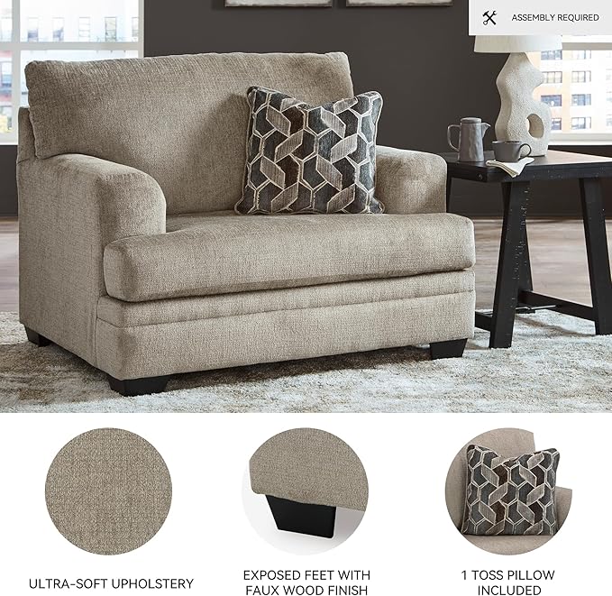 Signature Design by Ashley Stonemeade Casual Upholstered Oversized Chair with 1 Toss Pillow Light Brown