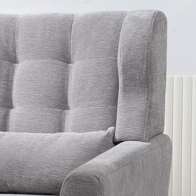 Modern Accent Chair Chenille Upholstered Arm Chair with Pillow Comfy Soft Padded Chair Fabric Single Sofa Chair Reading Accent Chair for Living Room Bedroom Gray Grey