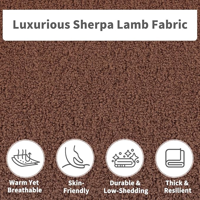 33.46 Accent Chairs Set of 2 Comfy Living Room Reading Chairs Oversized Sherpa Lamb Lounge arm Chair with Waist Pillow for Bedroom and Living Room (Dark Brown)