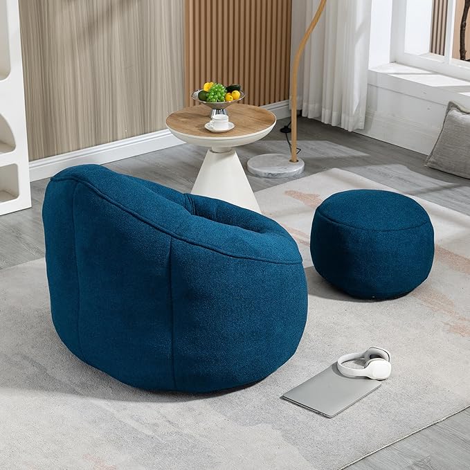 Small Bean Bag Chairs for Adults Single Sofa Chair with Ottoman Footrest Bean Bag Couch for Teens with Foam Filler Included Comfy Soft Lazy Sofa for Small Space/Living Room/Bedroom/Study