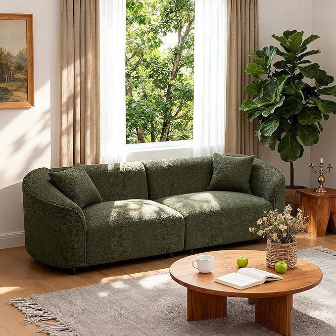 Merax 87 Large Couch Comfy Upholstered Loveseat with Extra Deep Seats Boucle Sofa for Living Room Apartment Office Green