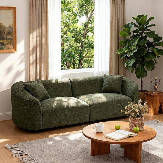 Merax 87 Large Couch Comfy Upholstered Loveseat with Extra Deep Seats Boucle Sofa for Living Room Apartment Office Green