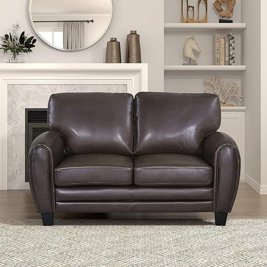 Homelegance 61.5W Rubin Modern Loveseat with Track Arms Foam Cushions Comfort 2 Seater Couch Faux Leather Love Seat for Living Room Apartment Office Easy Assembly Dark Brown