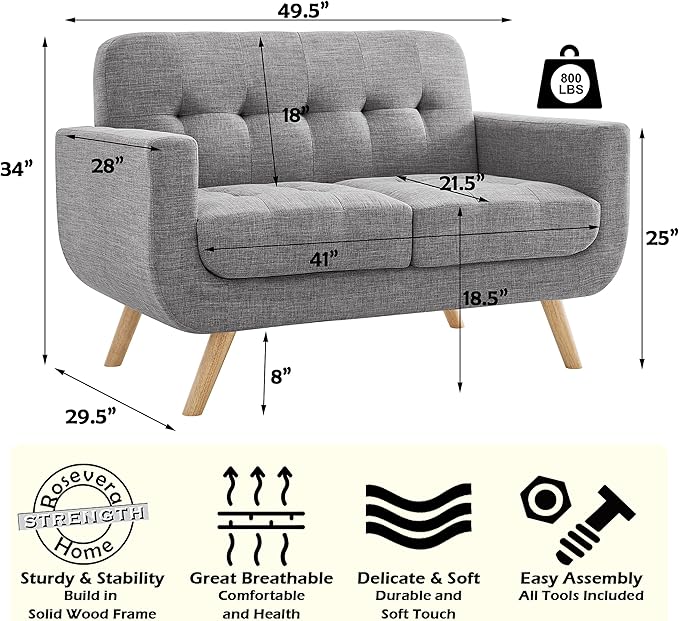 Rosevera Elena Contemporary Accent Armchair with Linen Upholstery Living Room Furniture Gray