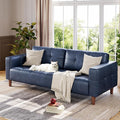 GarveeHome 3-Seater Sofa Couch 83 in Wide Faux Leather Sofa Couch with Spring Cushion Modern Sofa with Deep Seats and 2 Removable Back Cushions for Living Room Bedroom Apartment Office Blue